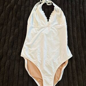 J. Crew White Scallop One Piece Swimsuit